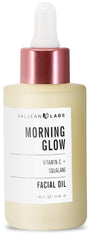 Valjean Labs Morning Glow Oil bottle showing brightening hydration for daily use.