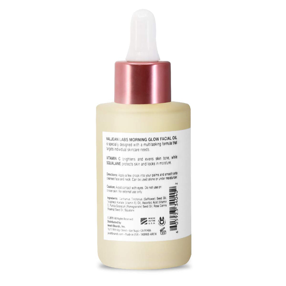 Valjean Labs Morning Glow Oil dropper closeup emphasizing smooth texture for daily use.