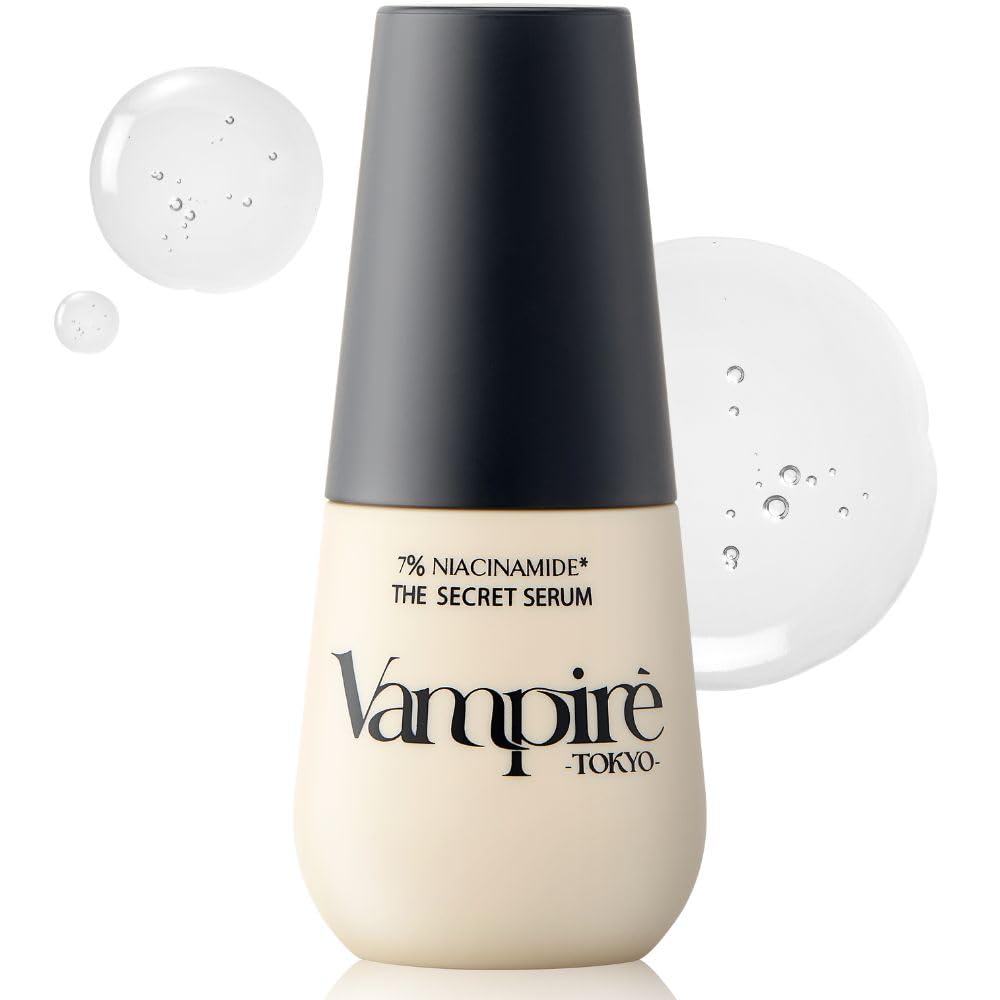 Vampire TOKYO Secret Serum bottle closeup showing niacinamide for smoother texture