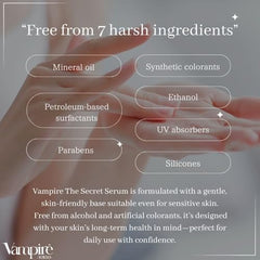 Eco-friendly packaging details of Vampire TOKYO Secret Serum