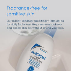 Vanicream label closeup highlights fragrance-free, gentle formula.