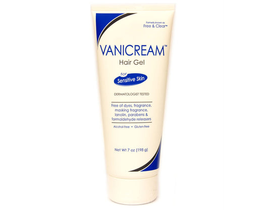 Vanicream Hair Styling Gel bottle showing fragrance-free, gentle hold for sensitive scalps