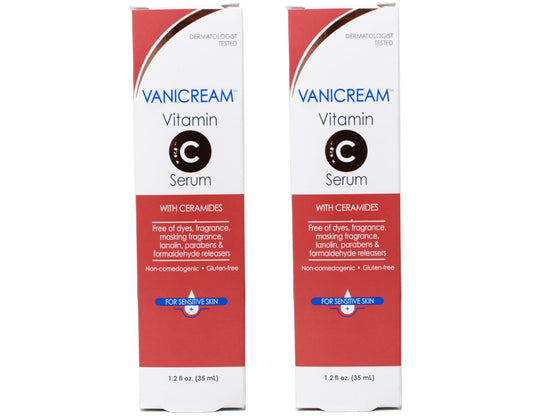 Vanicream Vitamin C Serum with Ceramides bottle showing gentle brightening for sensitive skin.