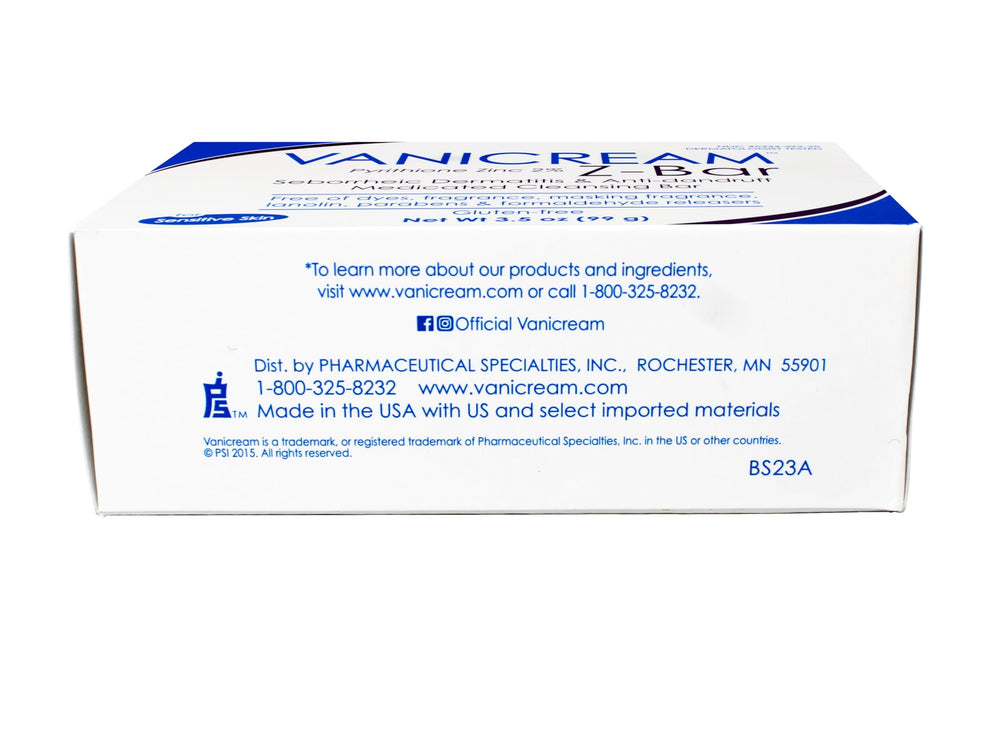 Vanicream Z-Bar made in USA badge signaling quality dermatology-tested formula