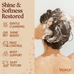 VANIDOX Batana Oil Shampoo lather closeup, promising gentle cleansing