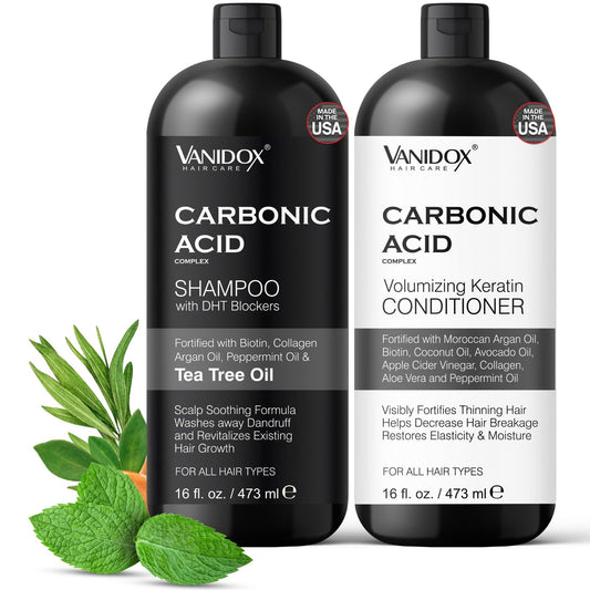 VANIDOX carbonic acid shampoo bottle front promotes refreshed scalp and smooth hair.