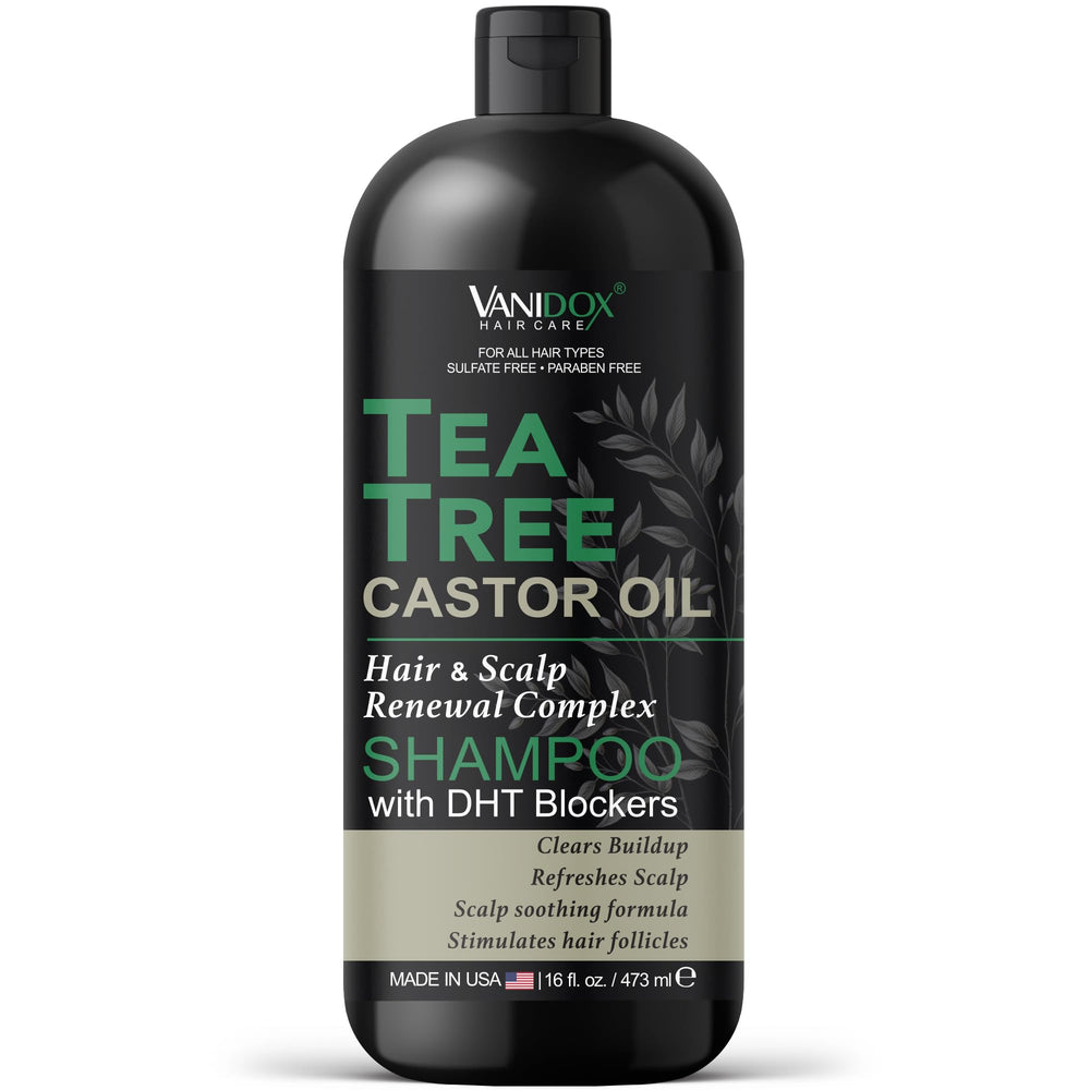 Vanidox Tea Tree Oil Shampoo bottle for daily scalp cleansing.