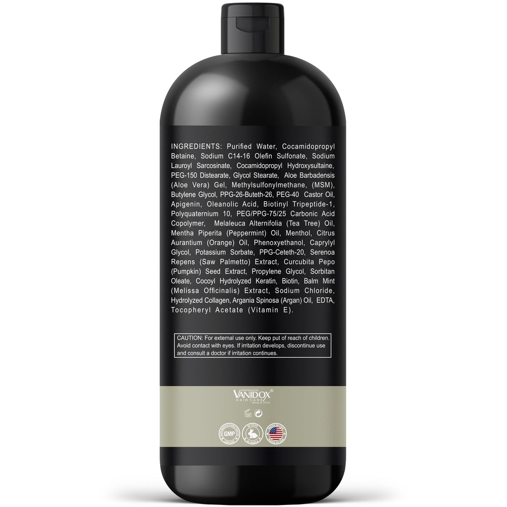 Vanidox Tea Tree Oil Shampoo on shelf ready for routine.