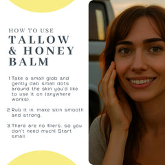 Ingredients label of Vanman's Tallow and Honey Balm with beeswax, honey, and tallow