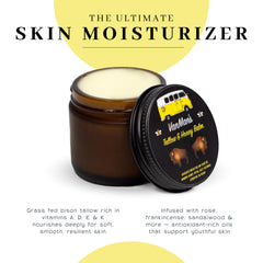 Vanman’s Tallow and Honey Balm jar with spoon shows convenient application.