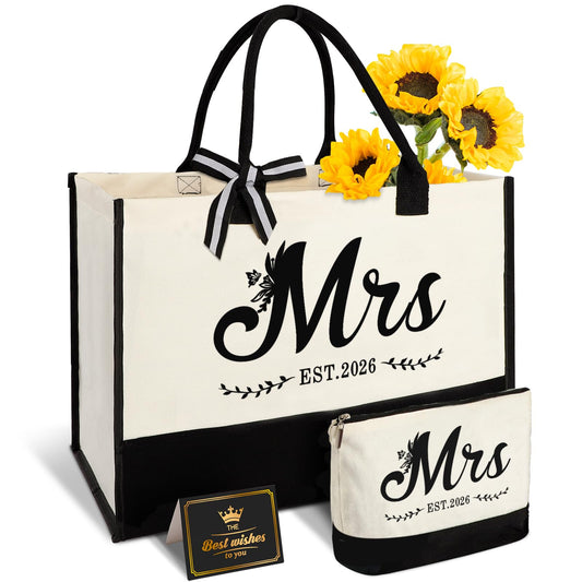 Vanqruo Mrs 2026 tote bag front view, wedding ready and stylish