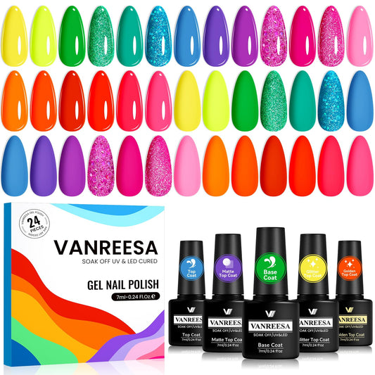 VANREESA 24 Pcs Gel Nail Polish Set – front view, ideal for at-home manicures.
