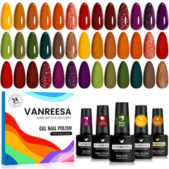 VANREESA fall gel polish set swatches with 19 colors for versatile looks