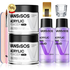 VANSISOS acrylic nail kit starter contents shown for beginner DIY manicure