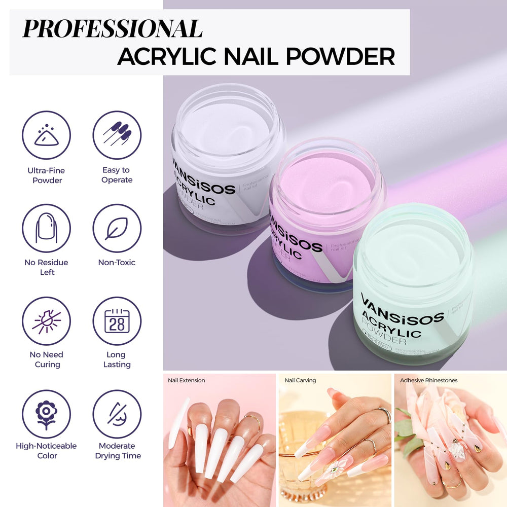 VANSISOS acrylic powder 24 colors for at-home nail art possibilities.