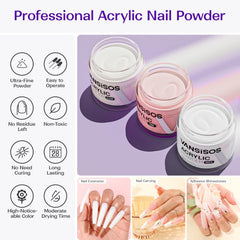 VANSISOS acrylic powder in multiple colors gives bubble-free coverage.