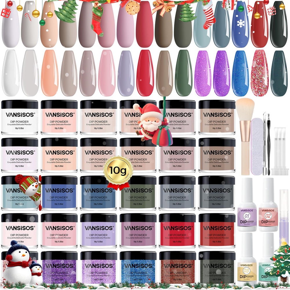 VANSISOS dip powder kit shows 30 colors for versatile at-home nails and French manicures