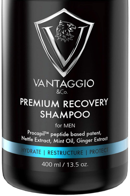 Vantaggio and Co Hair Loss Shampoo bottle front view highlighting ProCapil premium formula for trust