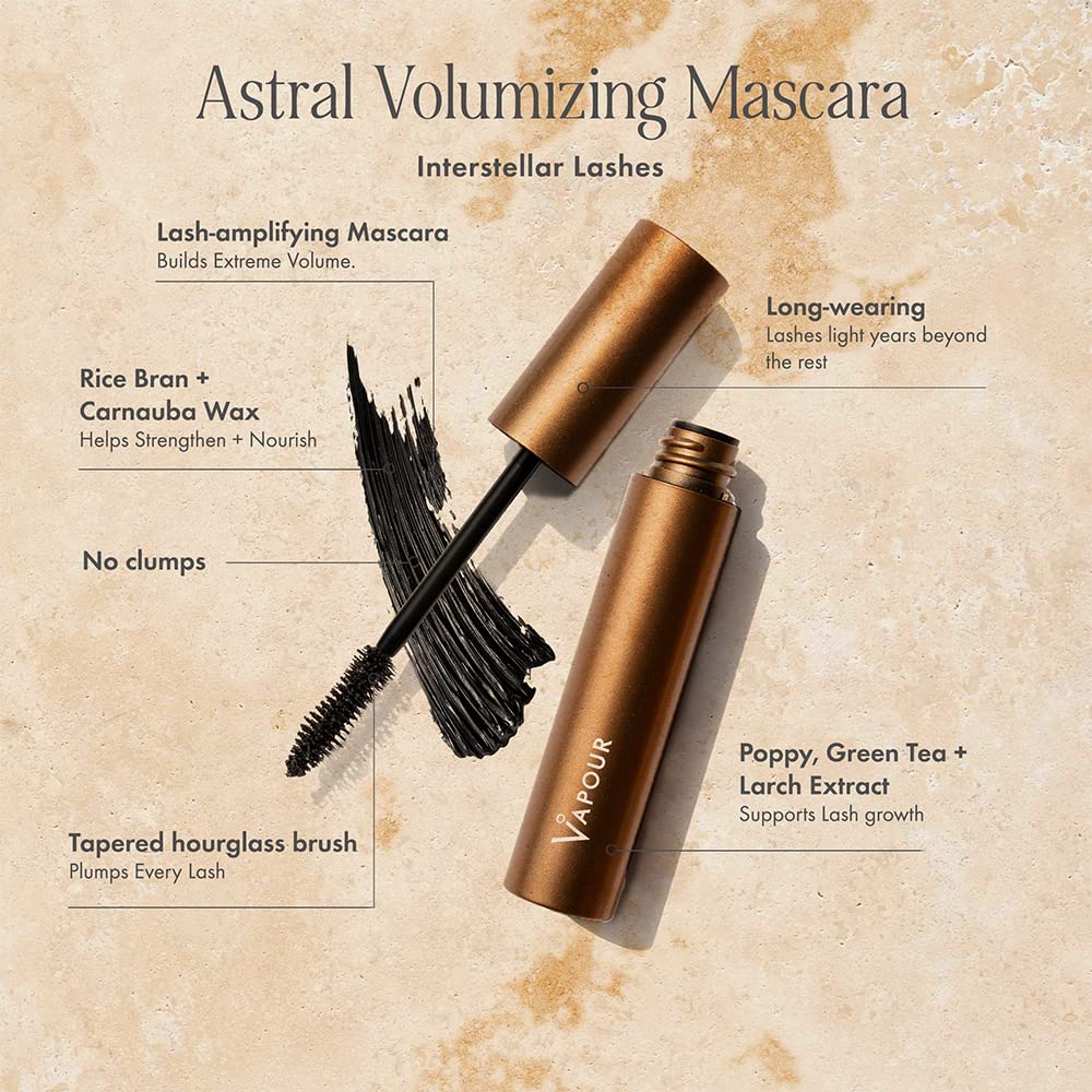 VAPOUR Astral Mascara packaging front conveys clean beauty and toxin-free branding.