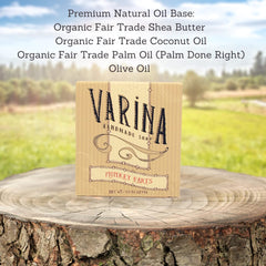 Varina Monkey Farts bar soap ingredients close-up showing natural botanicals for gentle cleansing
