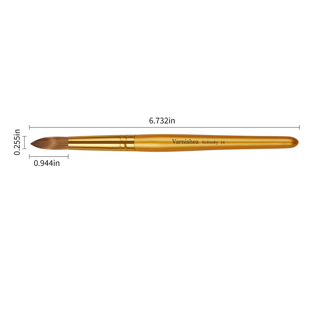 varnishea Kolinsky brush with metal-stamped design keeps hairs secure during use