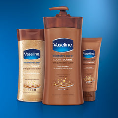 Vaseline Cocoa Butter and Shea blend close-up shows radiant skin.