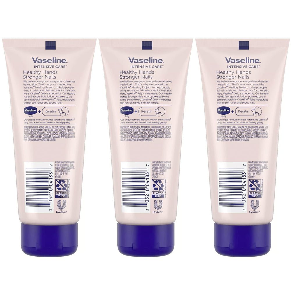 Vaseline hands cream nourishing cuticles and deeply moisturizing dry skin.