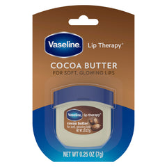 Vaseline Lip Therapy Cocoa Butter mini jar front packaging view.