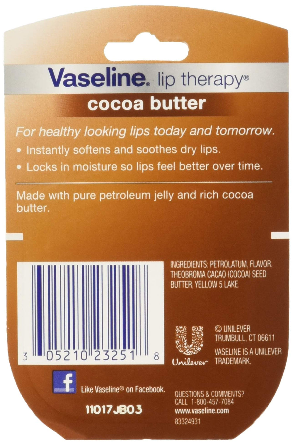 Closeup of Vaseline Lip Therapy Cocoa Butter tubes in the pack