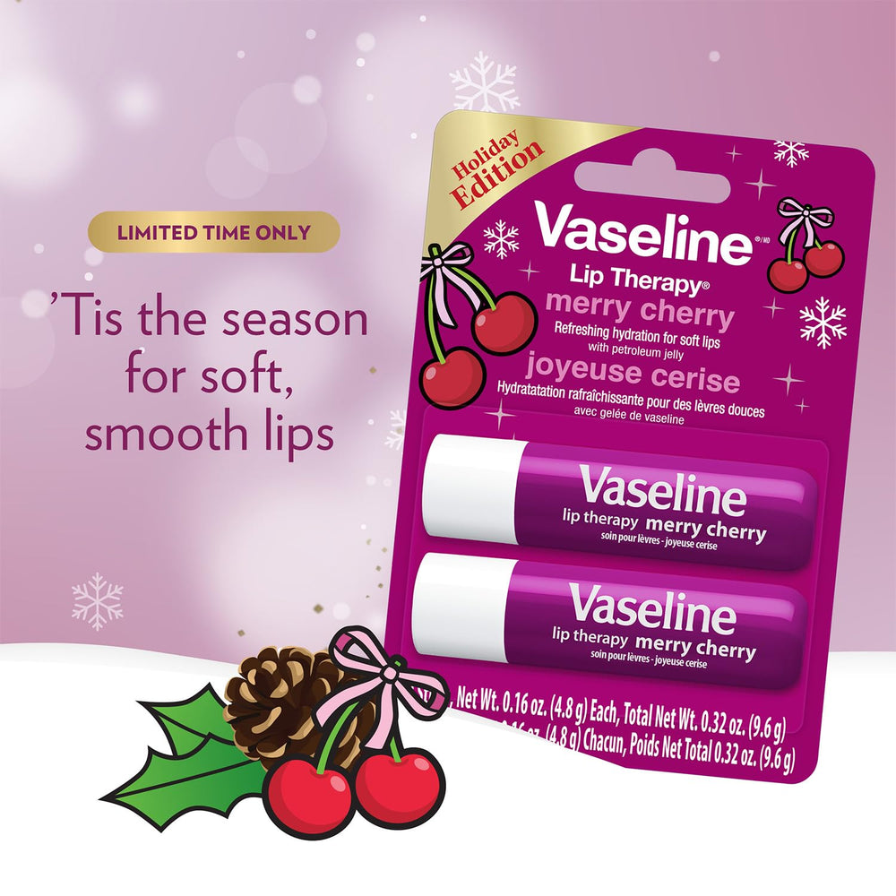 Vaseline Lip Therapy Merry Cherry twin packs show a gift-ready presentation.