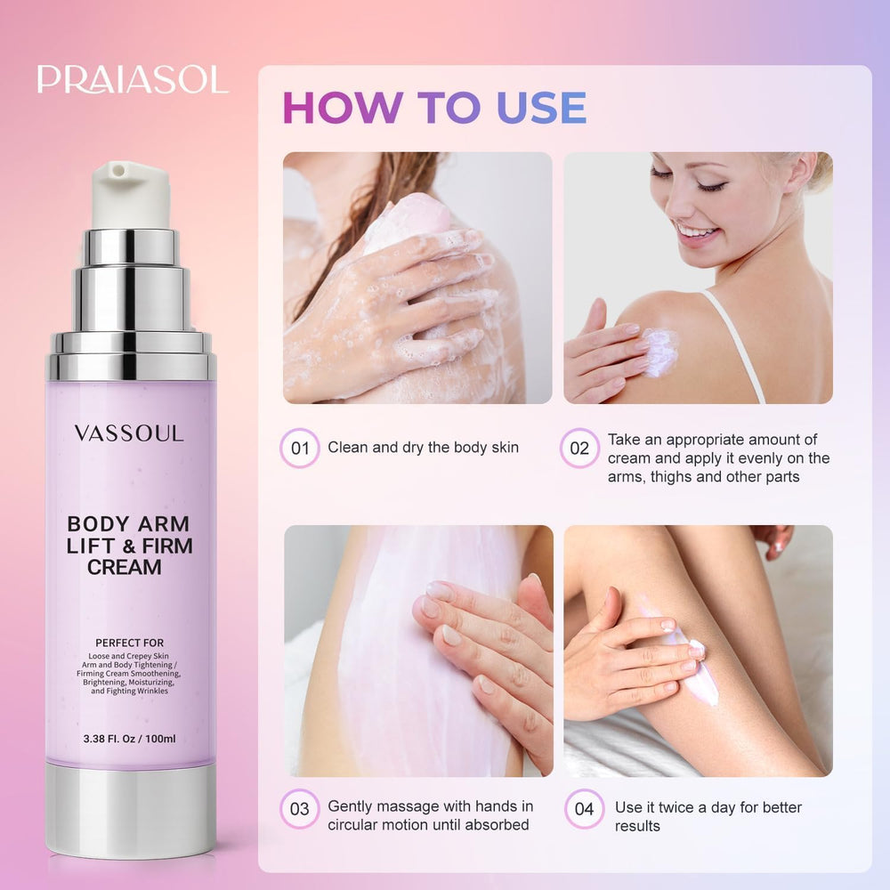 Hands applying VASSOUL Arm Cream to arm skin for absorption