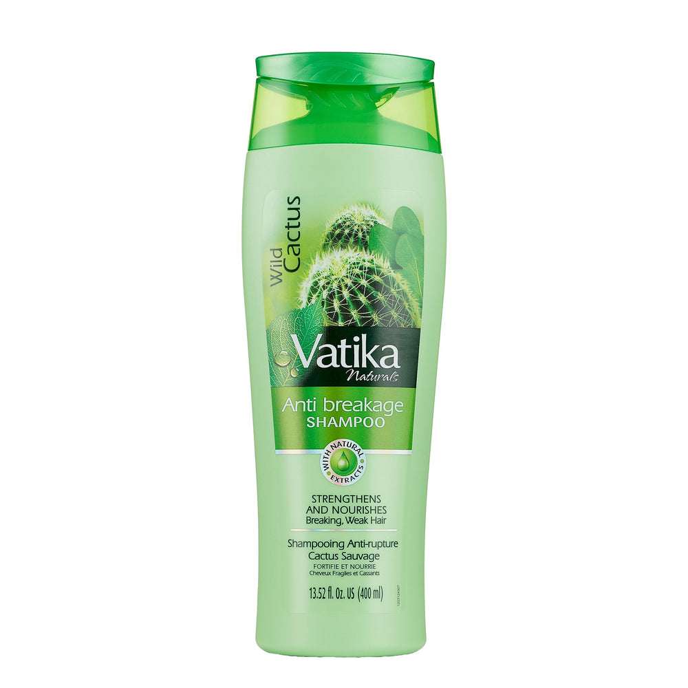Vatika Naturals Daily Shampoo bottle with wild cactus for nourishing care.