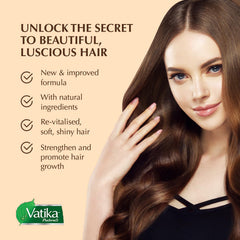 Vatika Naturals Frizz-Smoothing action illustrates calmer, controlled curls.