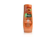 Vatika Naturals Moisturizing Conditioner bottle front shows hydrated, silky hair after use.