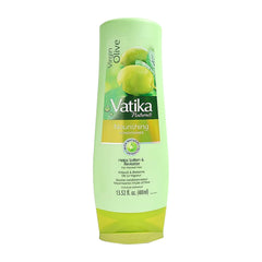 Vatika Naturals Moisturizing Conditioner bottle close-up highlighting olive hydration.