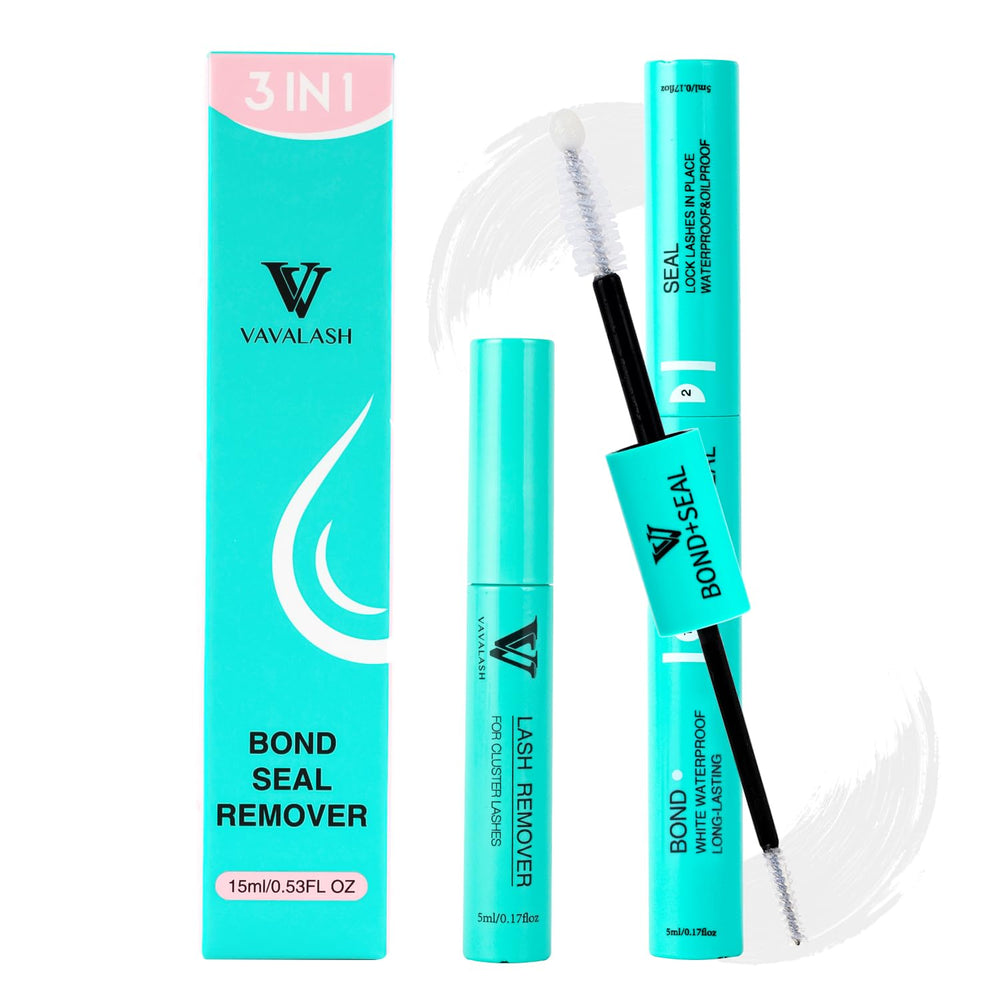 VAVALASH 3-in-1 clear lash bond and seal glue bottle for easy DIY extensions.