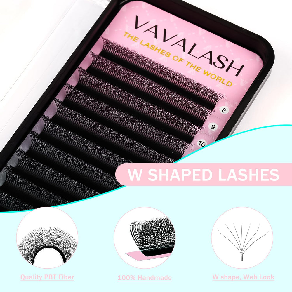 VAVALASH 7D W shape fans on tray for fast selection.