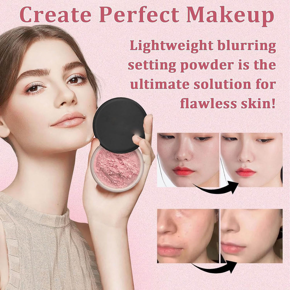 Vbolre Pink Blurring Powder swatch shows translucent texture across multiple skin tones.