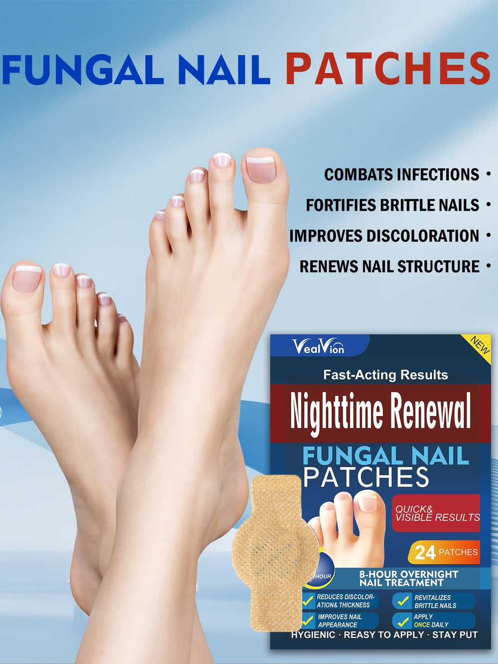 Vealvion Nail Patches being applied to nails for overnight care