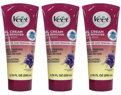 Veet fast-acting gel cream bottle, quick hair removal for smooth skin.