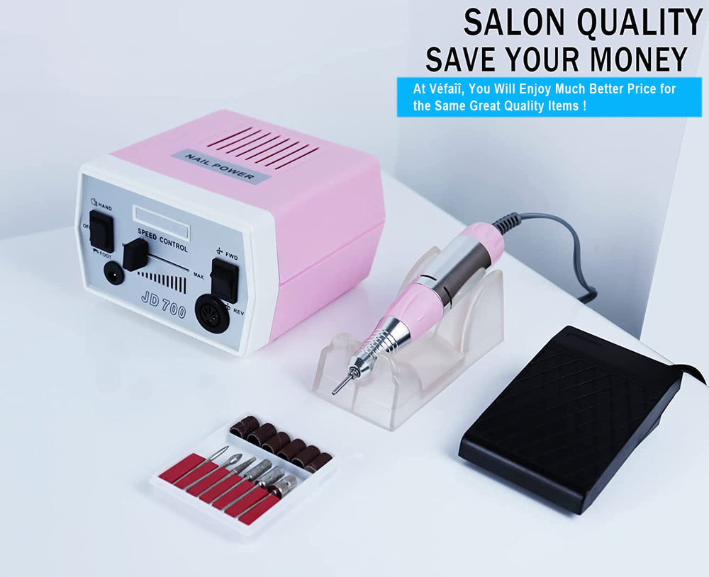 Véfaîî JD700 includes 6 bits and 6 sanding bands for versatile nail care.