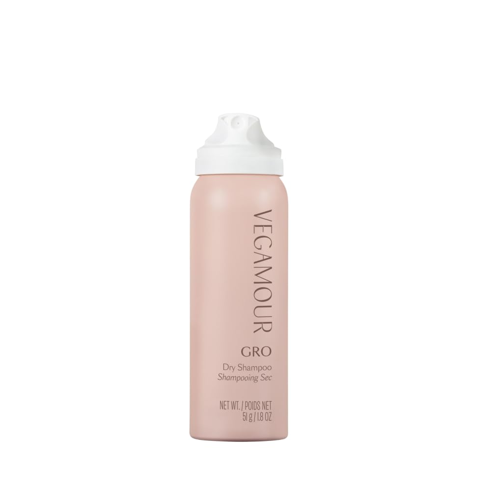 VEGAMOUR GRO dry shampoo travel size application refreshes roots.