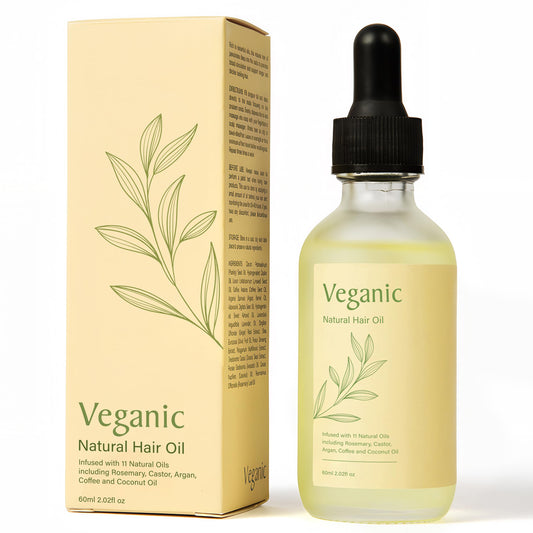 Veganic Hair Growth Oil bottle with premium botanical blend for scalp nourishment.
