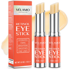 VELAMO ADVANCED retinol eye stick outer packaging shows portable travel-ready design.