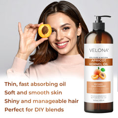 Velona Apricot Kernel Oil used in body care routine for hydrated skin.