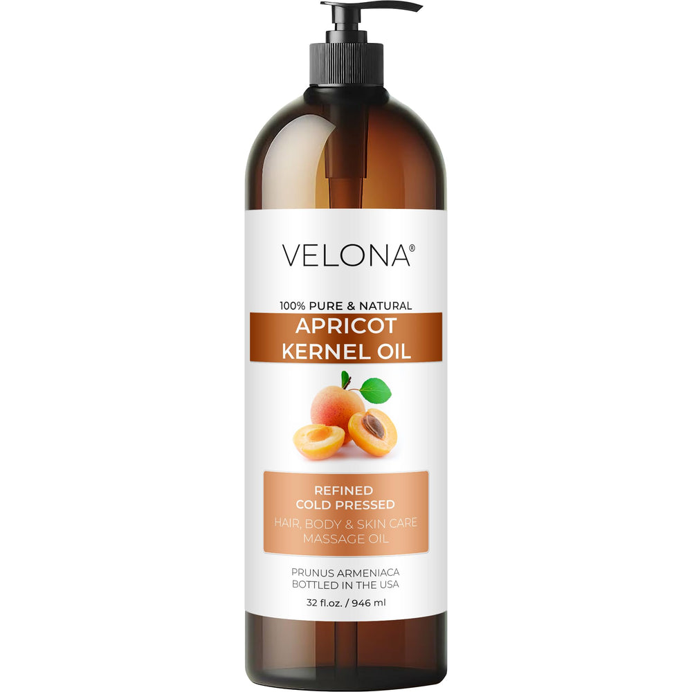 Velona Apricot Kernel Oil bottle 32 oz ready for use in skincare routine.