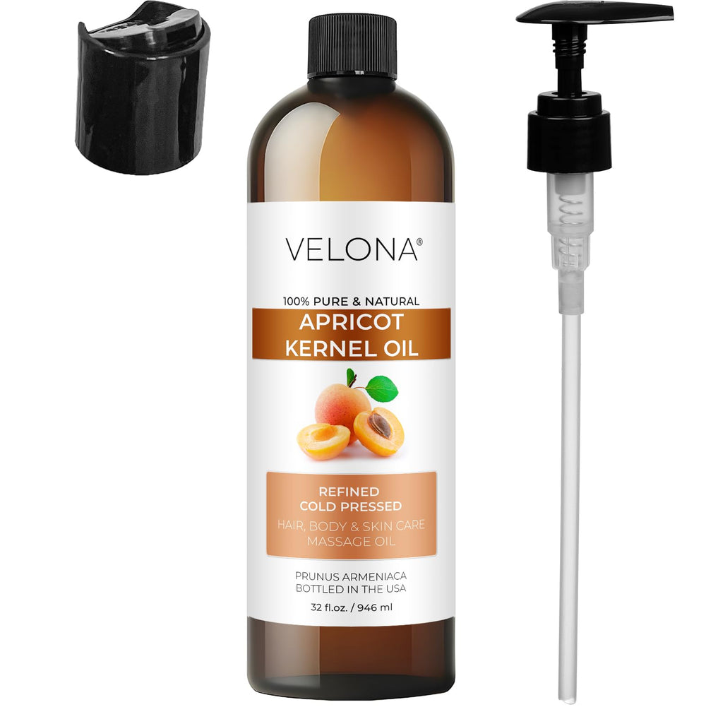 Velona Apricot Kernel Oil highlighting vitamin E content for nourishment.