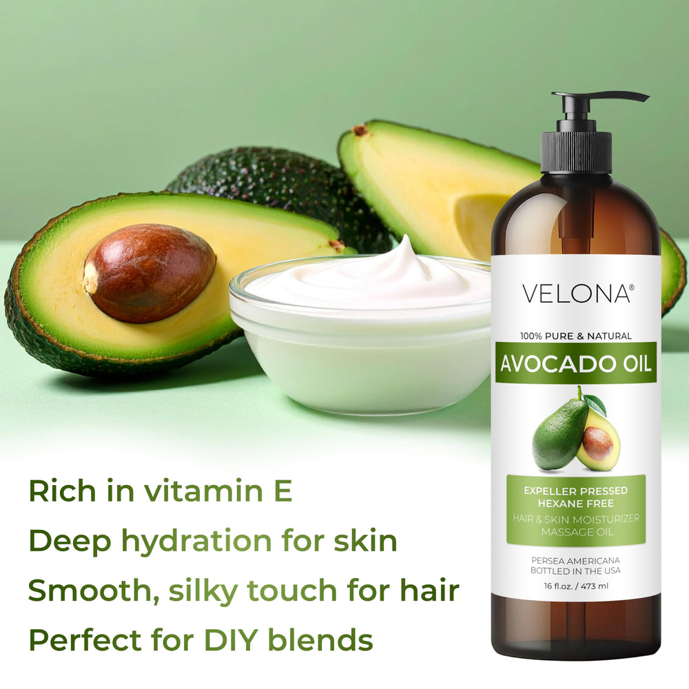 Hands applying Velona Avocado Oil for skincare routine.