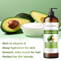 Hands applying Velona Avocado Oil for skincare routine.