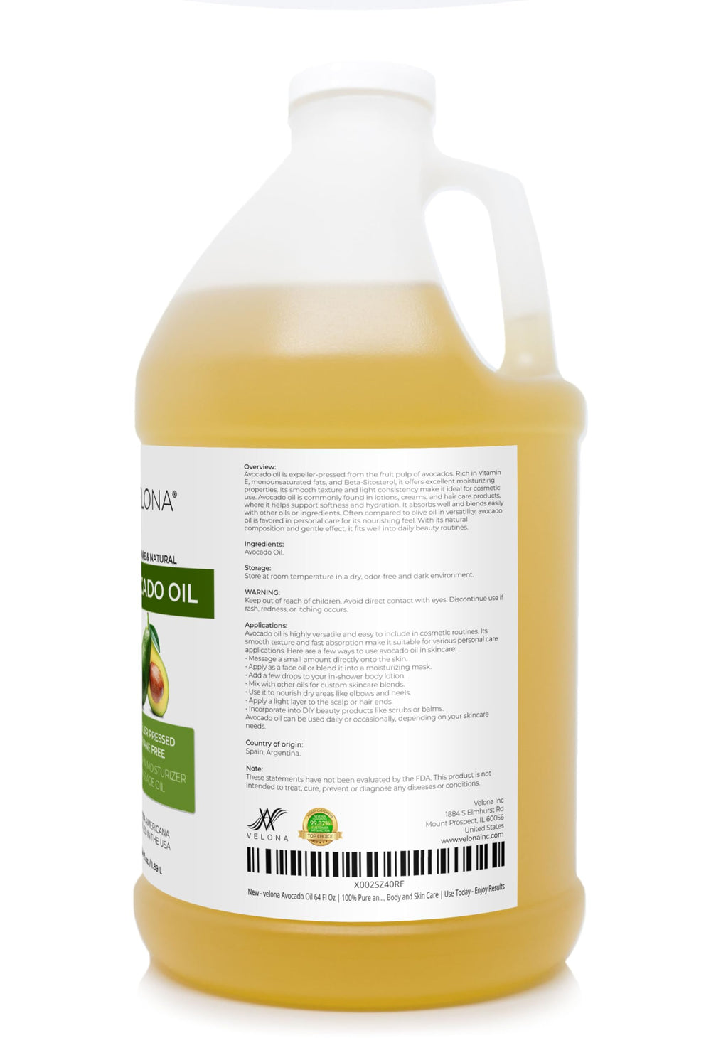 Close-up of Velona Avocado Oil texture highlighting quick absorption.
